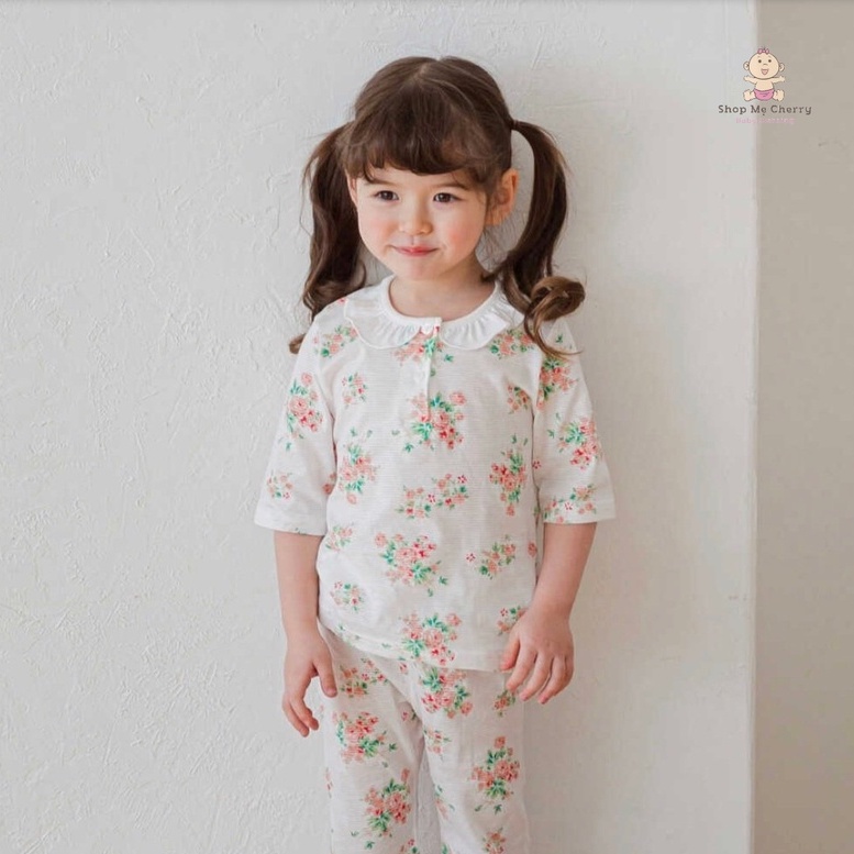 Bộ Lửng Cao Cấp Bé Gái Nội Địa Hàn Quốc Của Hãng Cordii Chất Cotton giấy Organic Mẫu Hoa Ren Cổ