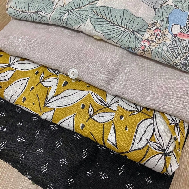 Áo Sơ Mi Nam Tay Ngắn Linen Tưng In Hoạ Tiết Chiếc Lá