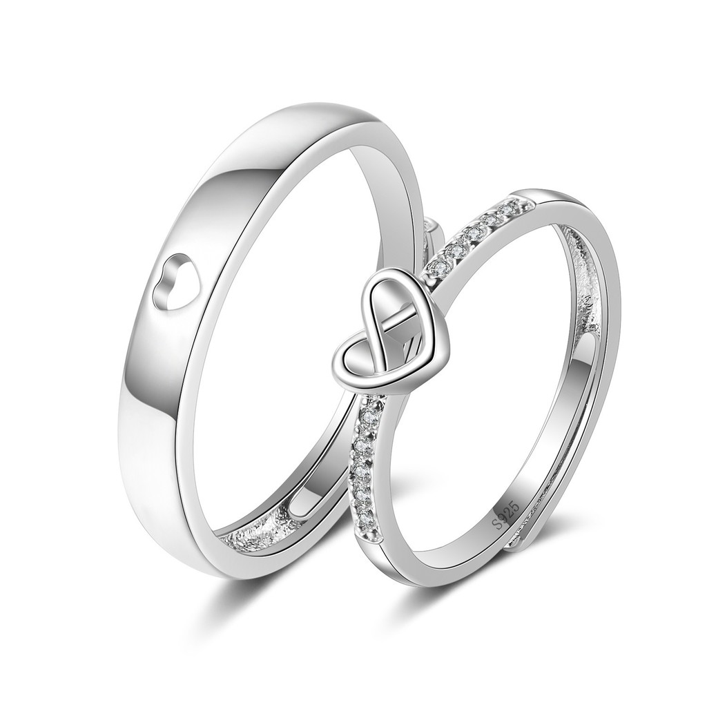 Nhẫn hở mạ bạc 925 đính đá zircon chất lượng cao mới cho cặp đôi