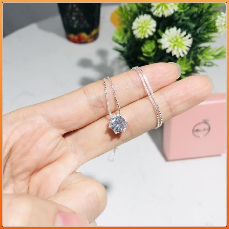 (BẠC CHUẨN)  DÂY CHUYỀN BẠC Ý 925 CHO NỮ MẶT ĐÁ TRÒN PHỤ KIỆN TRANG SỨC CAO CẤP NO.93 VÒNG CỔ NỮ ĐẸP