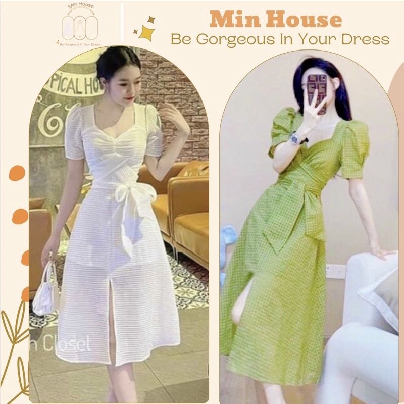 Đầm xốp buộc nơ dáng dài