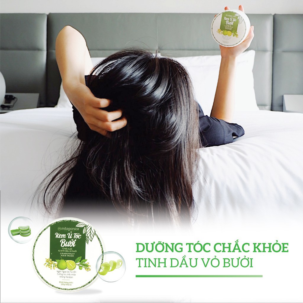 Kem Ủ Tóc Bưởi Phục Hồi Tóc Hư Tổn, Kích Thích Mọc Tóc Từ Tinh Dầu Bưởi Nguyên Chất MILAGANICS 250gr (Hũ)