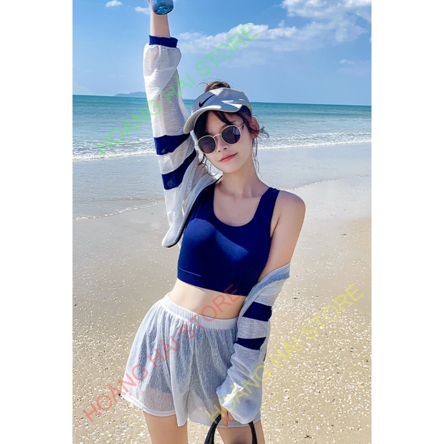 Bộ đồ bơi bikini nữ hai mảnh kín đáo quần short áo tay dài đi tắm biển, tập yoga, tập gym - B.12