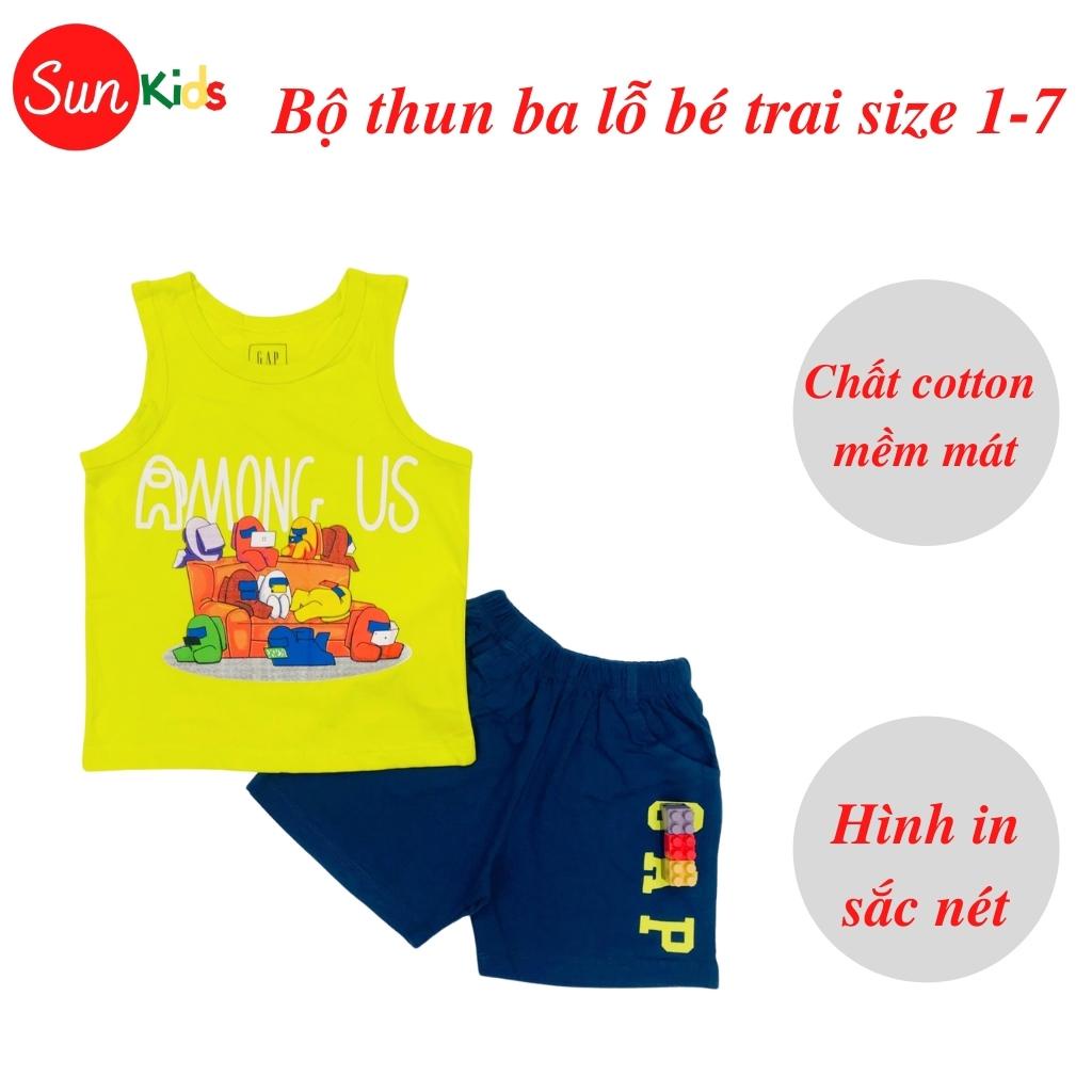 Đồ bộ bé trai, bộ ba lỗ cho bé chất thun cotton, nhiều màu, size 1-7 tuổi - SUNKIDS