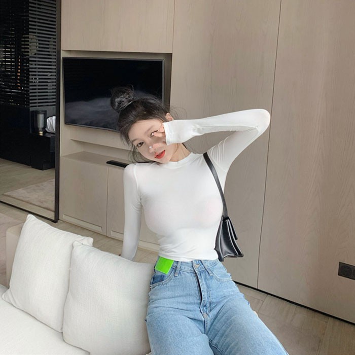 Áo croptop dài tay cổ tròn Boniface Áo thun nữ dáng croptop