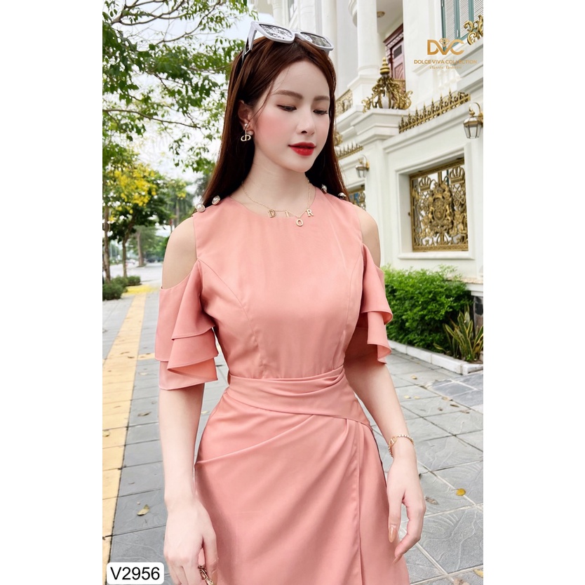 VÁY HỒNG KHOÉT VAI XE TÀ V2956-DOLCE VIVA COLLECTION