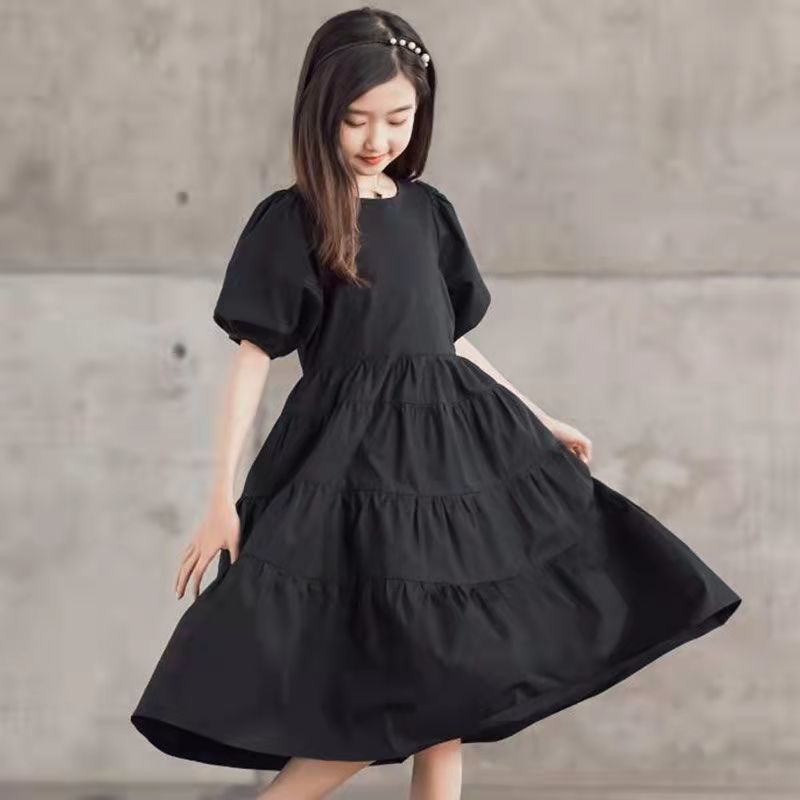 Váy cho bé gái Đầm Dài Ngang Gối Màu Trắng Phong Cách Mùa Hè Mới Cho Bé Gái 8-15 Tuổi váy công chúa bé gái