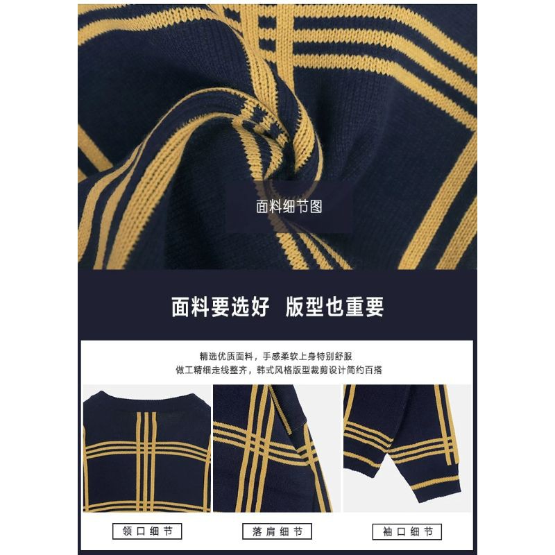 Áo khoác len Cardigan thu đông form rộng kẻ ô sọc cho nam