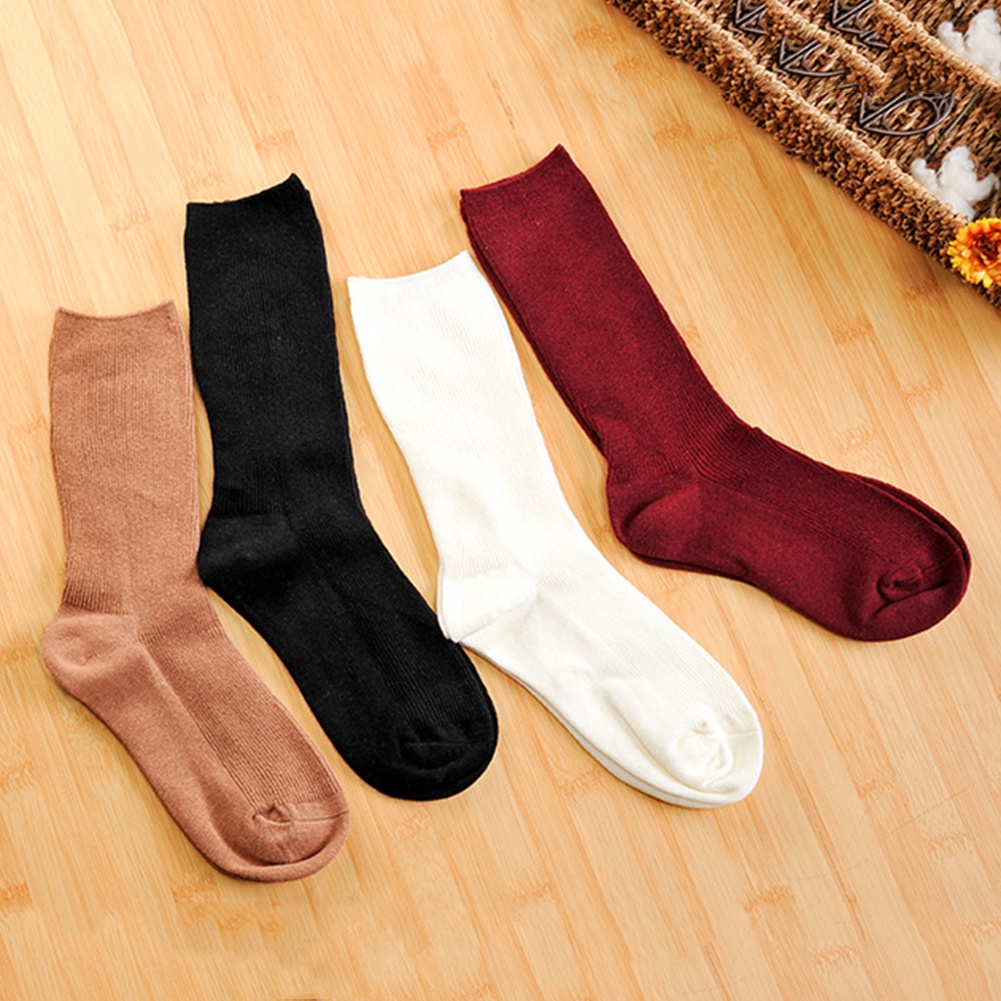 Vớ Cotton Cổ Cao Màu Trơn Thoáng Khí Dành Cho Nữ