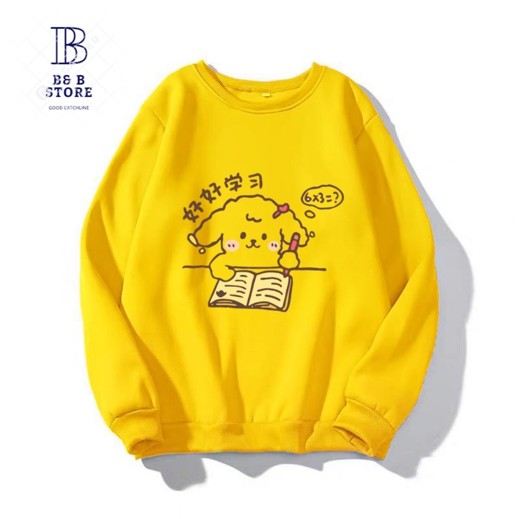ÁO SWEATER NỈ UNISEX NỮ IN CÚN HỌC BÀI CỰC ĐẸP NHIỀU MÀU