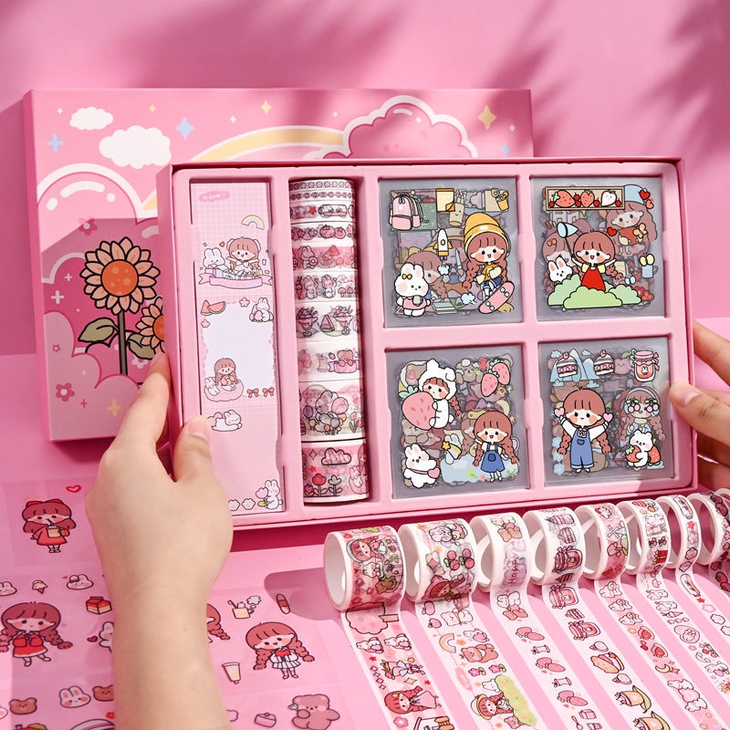 Sticker Cute 100 Tấm PET Tape Giấy Nhớ Set  Hộp 100 Tấm Sticker Hình Dán Công Chúa  Sitker Trang Trí Sổ Tay