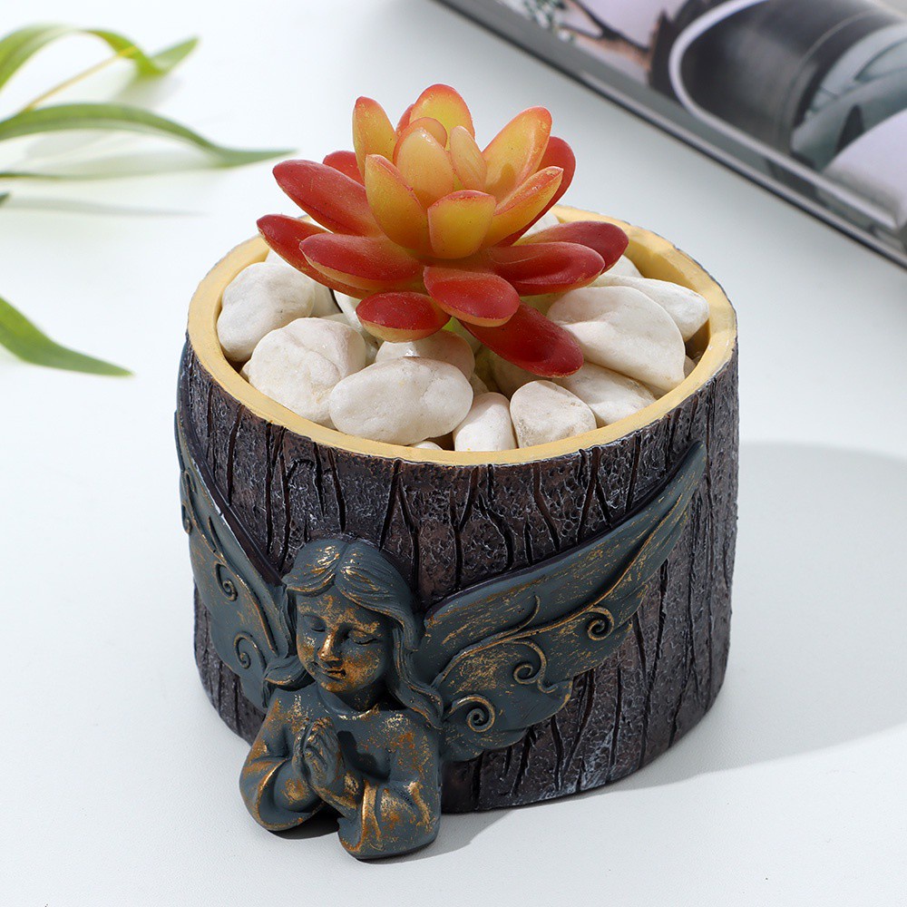 JANE Ornaments Plant Pot Indoor or Outdoor Decor Angel Flower Pot Landscape Lawn Garden Decorations Imitation Wood Resin