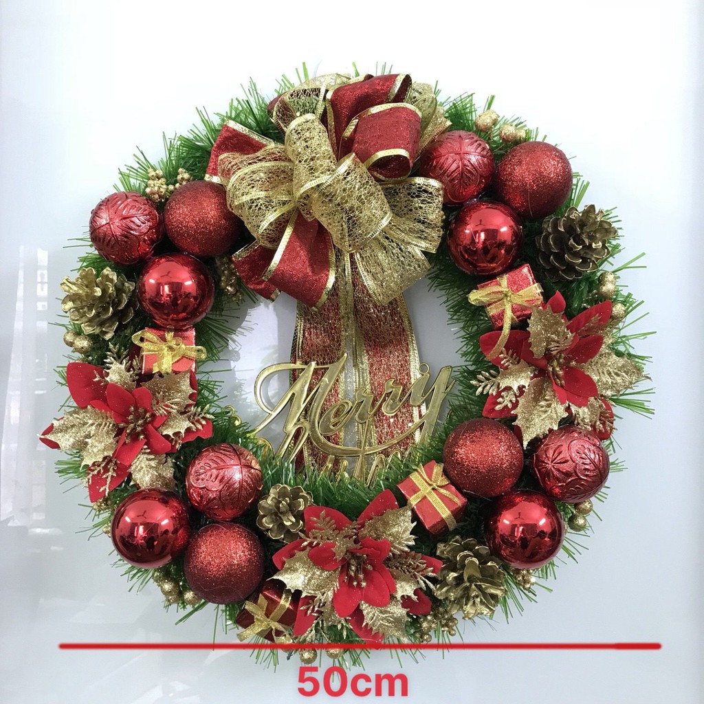 Vòng nguyệt quế khung sắt, vòng trang trí Noel đường kính 25-35-45cm.