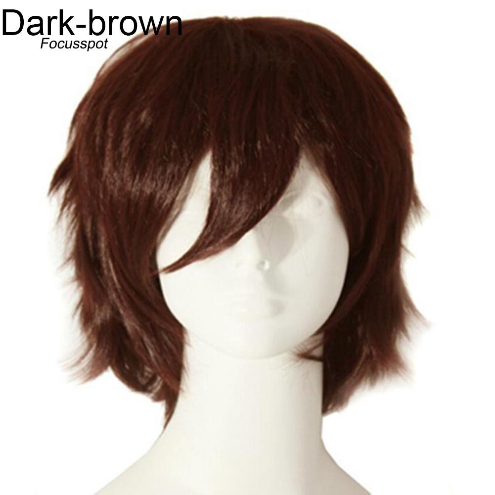 Men Women Multi-Color Short Straight Hairpiece Full Wig for Anime Party Cosplay