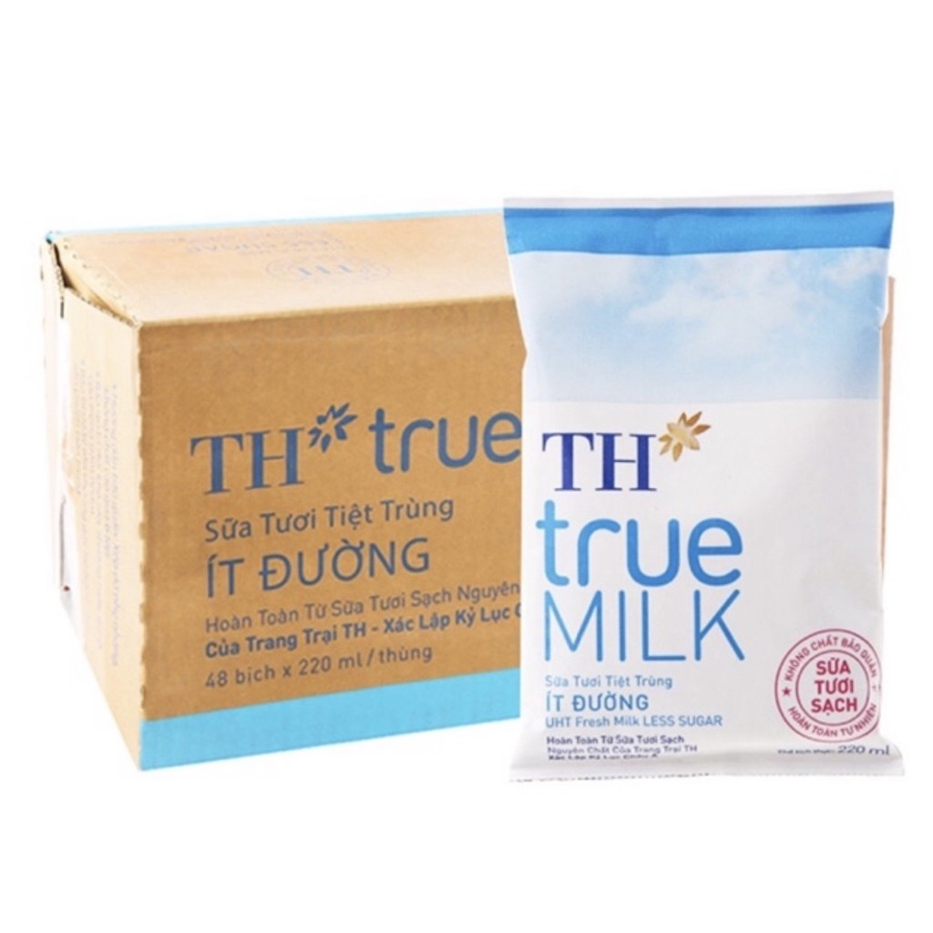 Thùng sữa tươi TH Truemilk 48 túi / 220ml (có đường/không đường/ít đường)