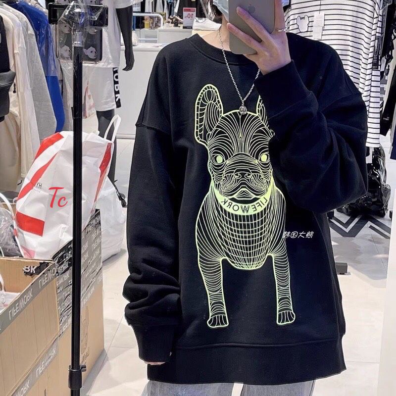 [KÈM ẢNH THẬT] Áo nỉ Sweater in hình chó 2 mặt , from unisex siêu to