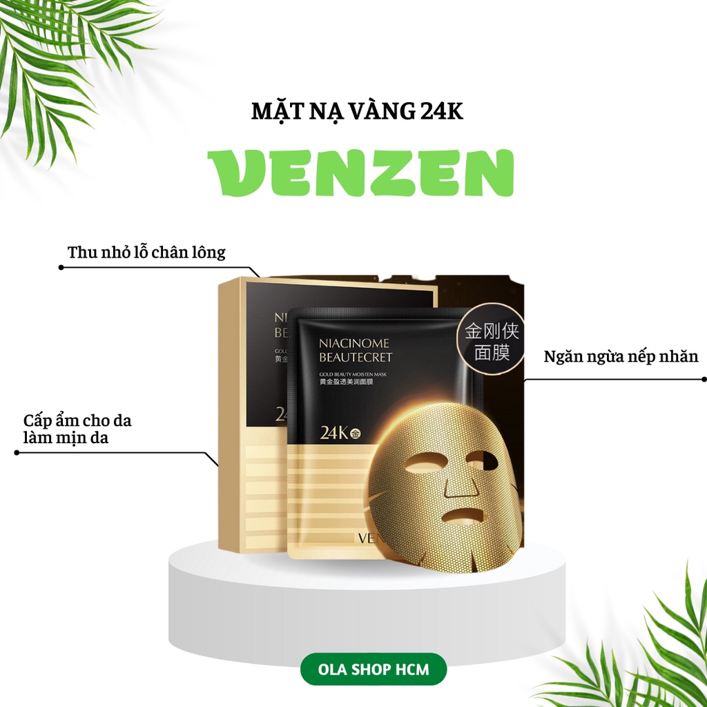 Mặt nạ Venzen Niacinome tinh chất vàng 24k dưỡng ẫm thu nhỏ lỗ chân lông làm sáng da