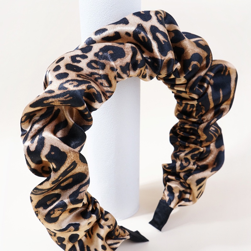 Băng Đô Cài Tóc Bản Rộng Xếp Ly In Họa Tiết Da Báo Kiểu Bohemia Cổ Điển Cho Nữ