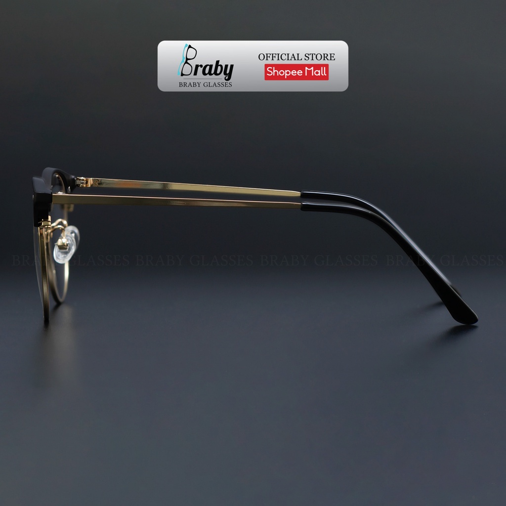 Gọng kính cận tròn nửa gọng thời trang nam nữ Braby Glasses chất liệu Thép chống gỉ thanh mảnh kiểu dáng đơn giản MK02