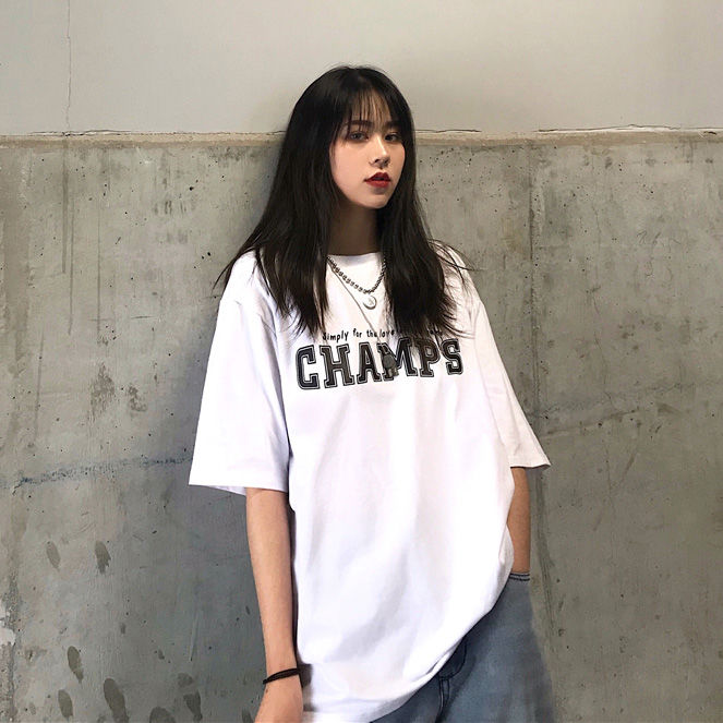 Áo Thun Unisex Dáng Rộng In Chữ Cá Tính Phong Cách Hàn Quốc