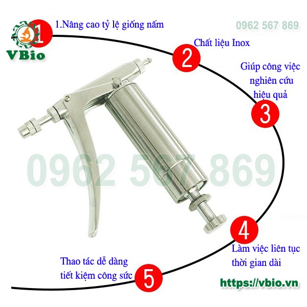 Bộ dụng cụ cấy giống Đông trùng hạ thảo Vbio - Súng cấy giống nấm, cấy meo nấm