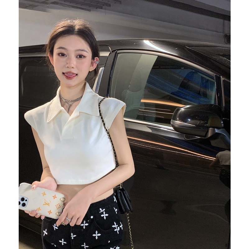 QKOOLE  Áo Thun Croptop Nữ Tay Ngắn Màu Trơn Phong Cách Hàn Quốc