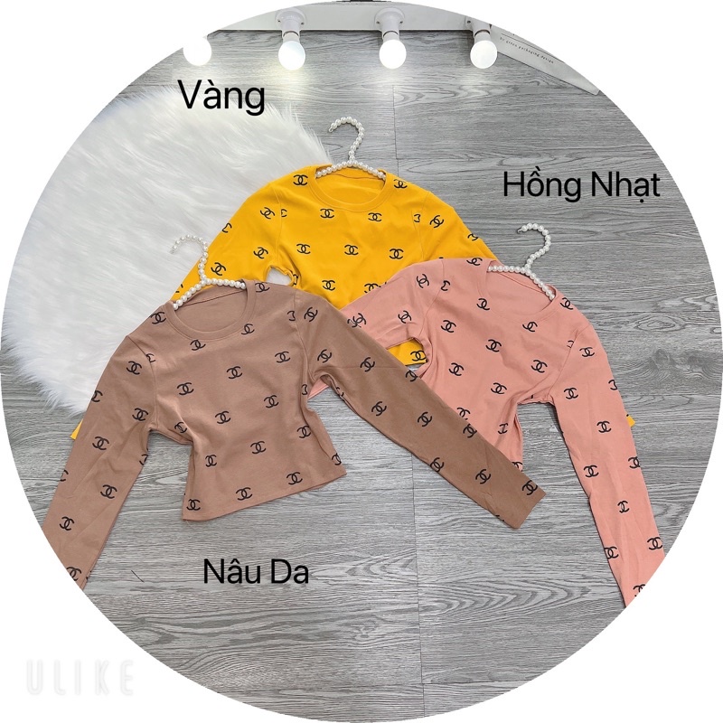 Áo thun body Croptop tay dài phối Lô Gô CN toàn thân 8 màu