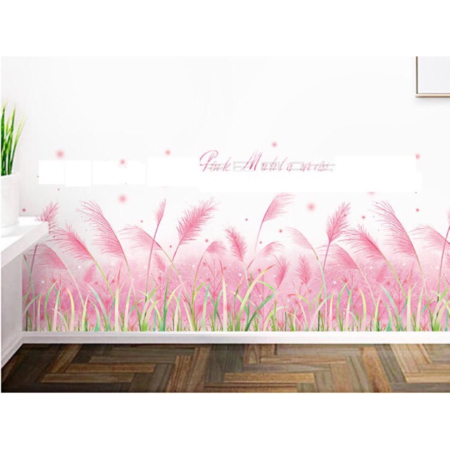Decal dán tường chân tường cỏ may hồng