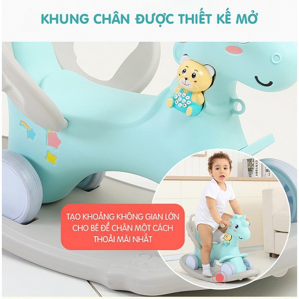 NGỰA BẬP BÊNH KIÊM XE CHÒI CHÂN CAYABE HOLLA 3IN1 VƯƠNG MIỆN MÀU XANH MINT CHO BÉ