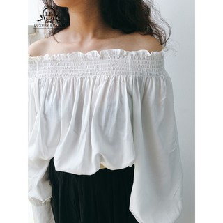 Áo babydoll trễ vai dài tay bó chun cao cấp tiểu thư sang chảnh thời trang ulzzang Hàn Quốc hàng l1 ảnh thật