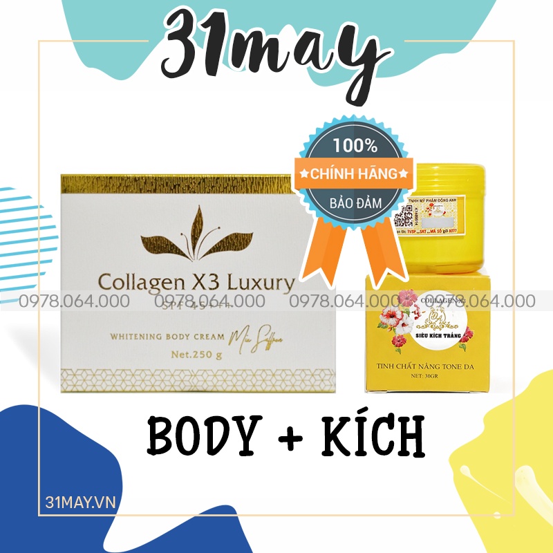 Combo Kem Body Collagen X3 Luxury Và Kích Trắng Da Toàn Thân Mỹ Phẩm Đông Anh