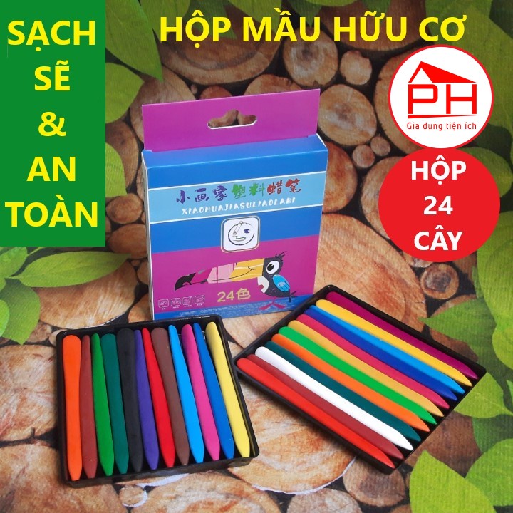 ( Hộp 24 cây ) BÚT SÁP MẦU HỮU CƠ Hộp bút mầu cho bé tập tô tập vẽ an toàn 100% tự nhiên không phai mầu không dơ tay