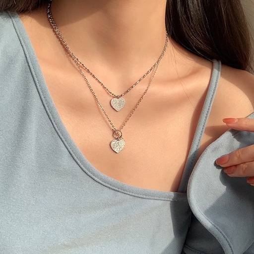 (0338) Dây Chuyền Hai Lớp Bạc S925 Trái Tim Lấp Lánh