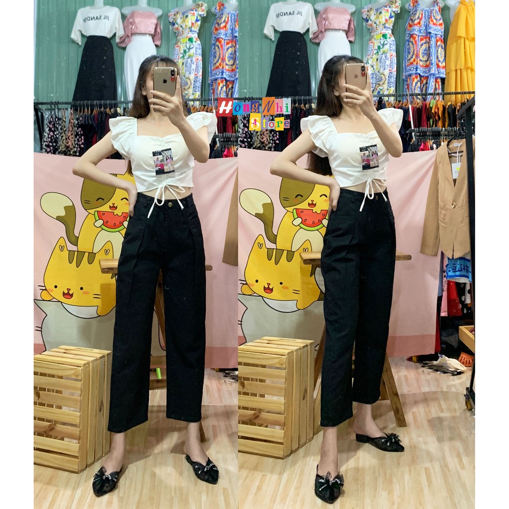 Quần Baggy Kaki Jean Lửng Ống Rộng, Quần Culottes Lửng Co Dãn