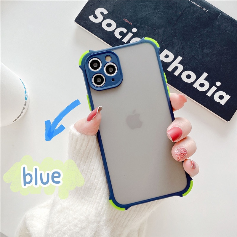 Iphone 6g 7g 8g 6p 7p 8p Se 2 Ip X Xs Ốp Lưng Điện Thoại vỏ màu tương phản macaron bốn góc chống rớt Đen xanh xanh tím vàng đen đỏ