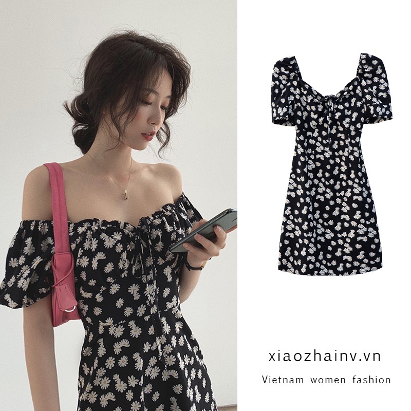 Xiaozhainv Đầm Ngắn Tay Trễ Vai In Họa Tiết Hoa Cúc Trang Nhã Dành Cho Nữ | BigBuy360 - bigbuy360.vn