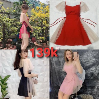 Đầm xòe phối lưới cánh tiên dự tiệc dễ thương