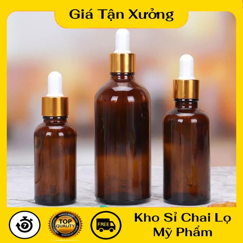 Lọ Chiết Serum ❤ TRÙM SỈ ❤ [50ml] Chai lọ tinh dầu thủy tinh nắp bóp giọt Khoen vàng chiết mỹ phẩm , phụ kiện du lịch