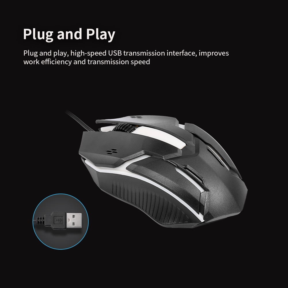 Wired Optical Mouse Optical Sensor Gaming Mouse 1200DPI USB Gaming Mouse Ergonomic Mouse With Colorful Breathing Light Black