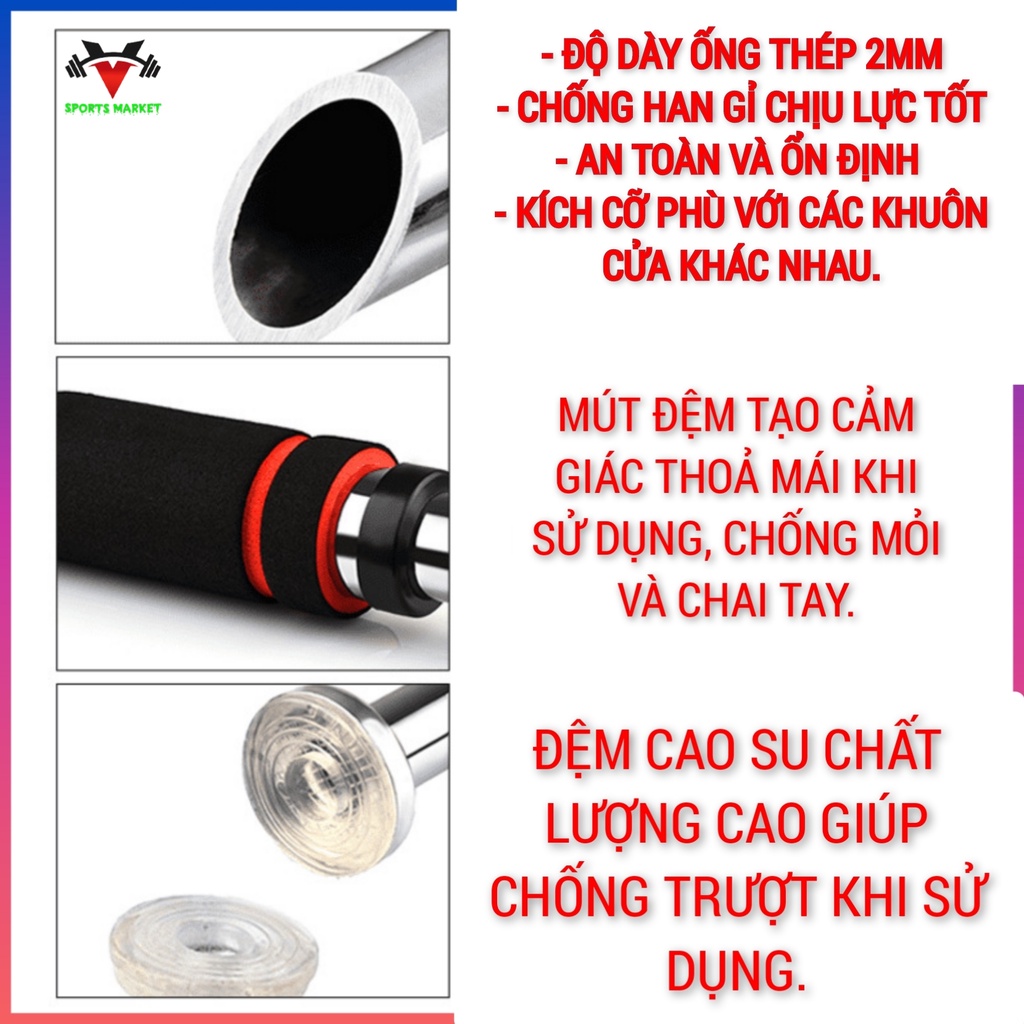 Xà đơn treo tường đa năng, thanh tập xà đơn treo tường, gắn cửa, chất liệu cải tiến, lõi thép chống rỉ, tiện lợi sử dụng