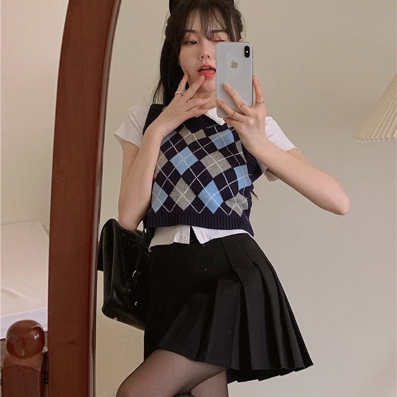 【Yuki】Áo gile kẻ caro màu xanh siêu xinhh