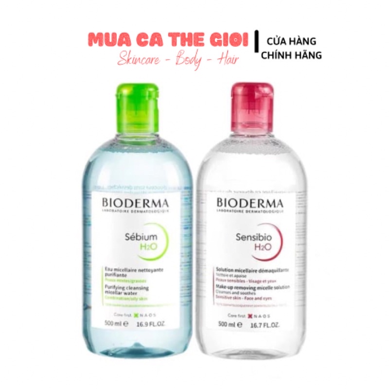 [Hàng Chính Hãng] Nước tẩy trang Bioderma Pháp H2O Xanh - Hồng 500ml