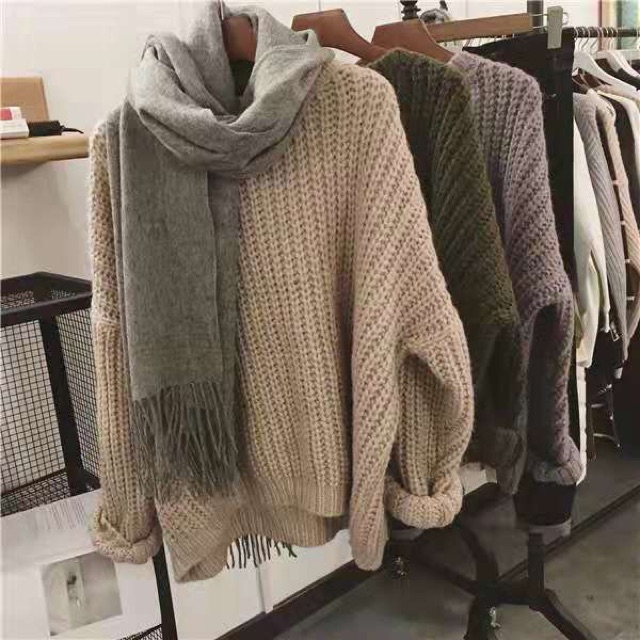 [ Rẻ vô địch ] Áo len sợi móc to dày màu trơn kiểu Hàn Quốc