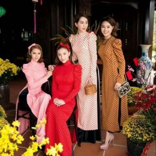 Áo dài chấm bi cô ba siêu xinh - Kèm ảnh thật