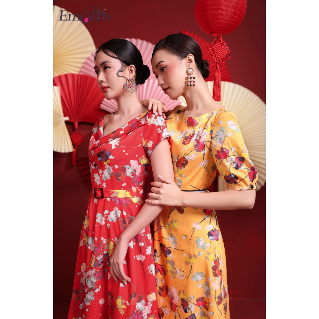 Đầm cổ thuyền, tay lửng DM3517 Emspo (bên phải) (Vàng, Ghi)