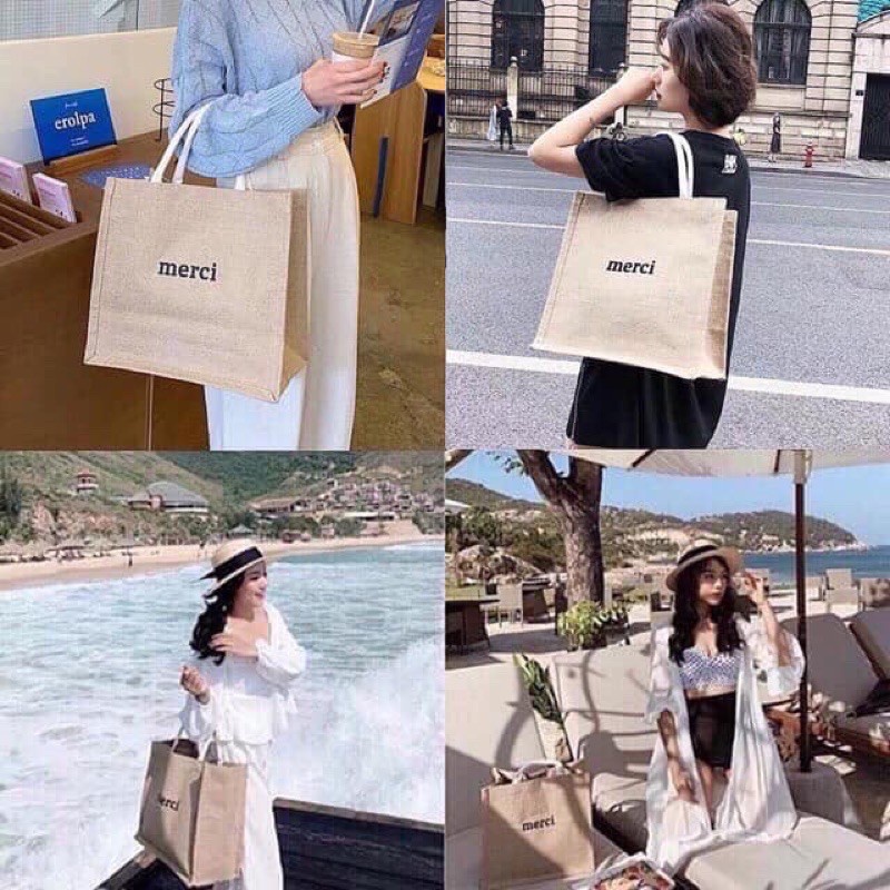 [LOẠI 1] Túi cói Merci, túi tote đi biển phong cách Vintage , có ngăn nhỏ kéo khóa Trex, M44