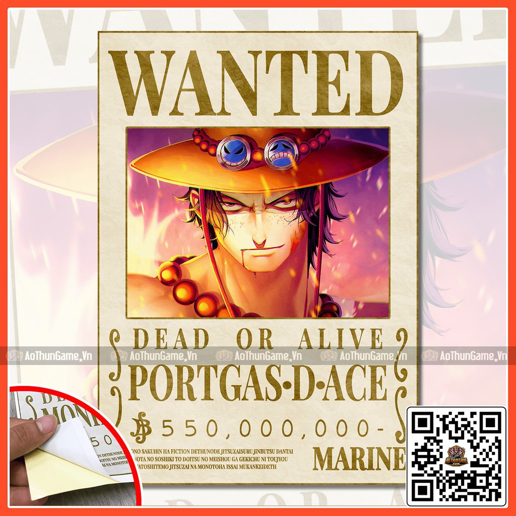 Poster One Piece Ace / Poster  truy nã One Piece / Hình dán tường Full HD mới nhất (Shop AoThunGameVn)