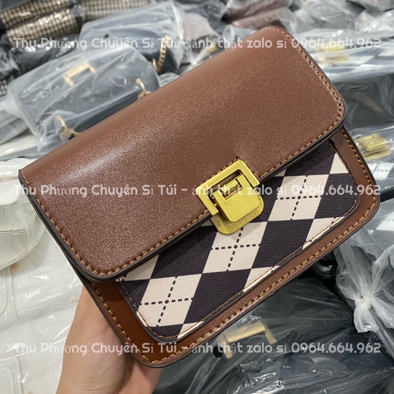 Túi Đeo Chéo Nữ, Túi Đeo Vai Hoạ Tiết Trần Ô Chất Da Bóng Mịn Phong Cách Hàn Quốc Siêu Xinh (ảnh thật shop chụp)