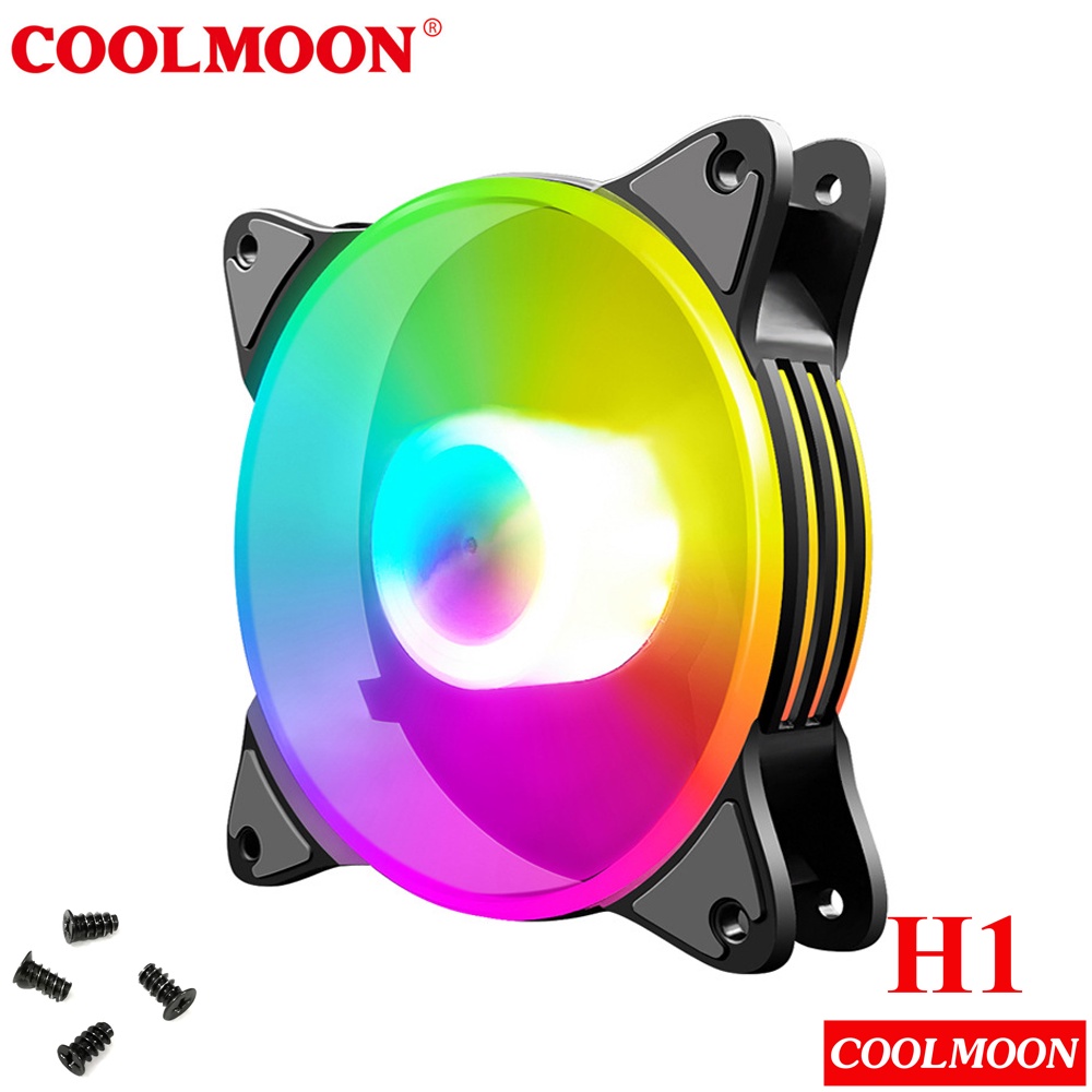 Quạt Tản Nhiệt, Fan Led ARGB Coolmoon H1 &amp; Bộ Hub Coolmoon + điều khiển - Tặng kèm ốc vít