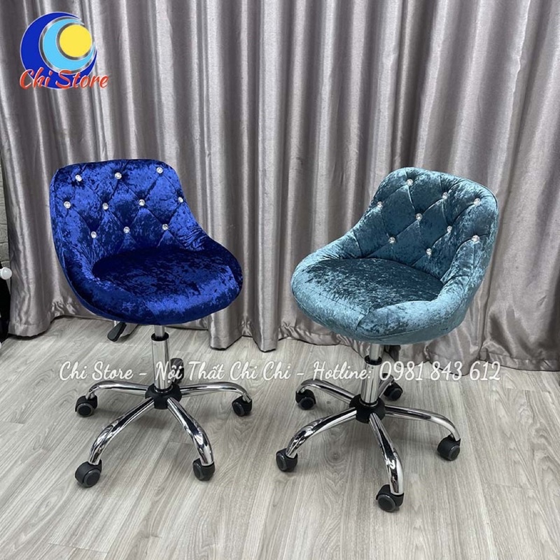 Ghế Xoay Bánh Xe Văn Phòng Nỉ Nhung, Ghế Trang Điểm Xoay, Makeup Điều Chỉnh Độ Cao Và Xoay 360 Độ